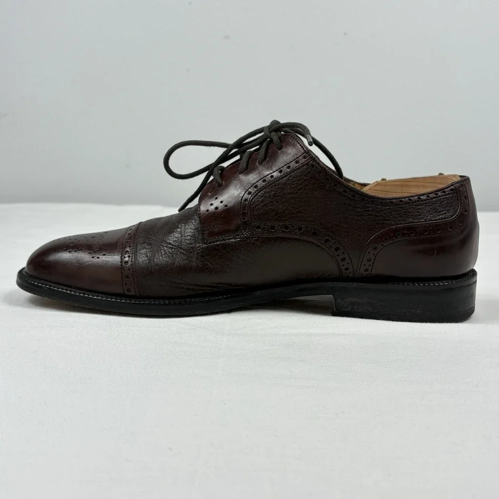 Johnston & Murphy Cellini Medallion Cap Toe Oxfords 11M Burgundy Leather Italy